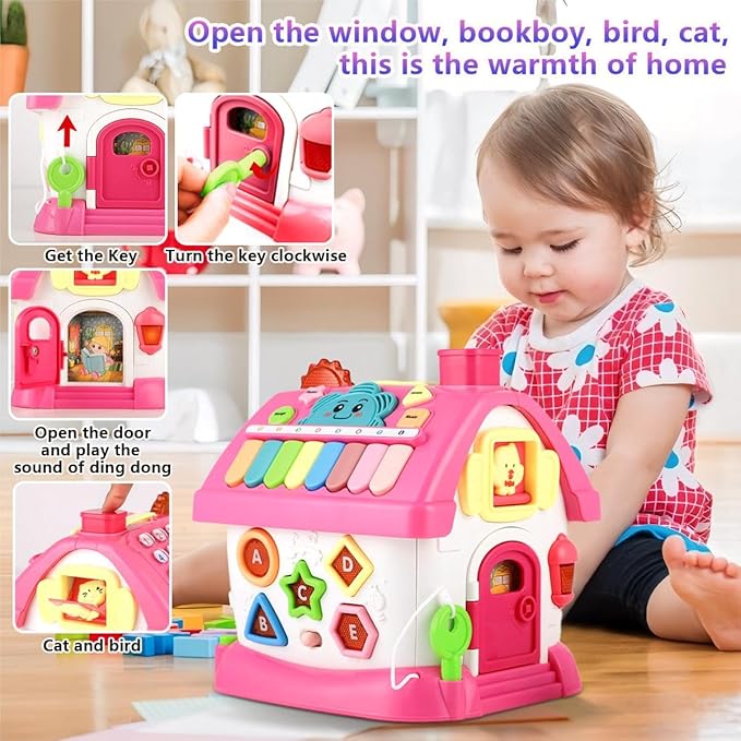 Toys for 1+ Year Old Girls - Montessori 8-in-1 Musical Activity House Toys with Lights, Sounds & Bilingual EN/ES Learning, First Birthday & Xmas Gifts for 1 2 3 Year Old Girl