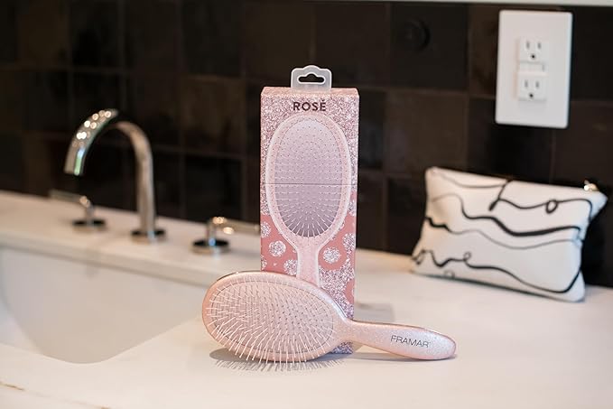 FRAMAR Glitter Hair Brush Detangler, Detangling Hairbrush For Women, Wet Hair Brush For Girls, Hair Detangler Brush, Wet Hairbrush, Hairbrushes, Girls Hairbrush Detangler, Reduces Frizz – Rosé