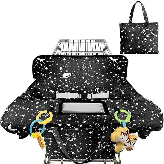 Shopping Cart Cover for Baby Girl Boy 2-in-1 High Chair Water Resistant High Chair Cover w/Phone Pouch Pocket Gender Neutral Cart Cover for Babies Padded Grocery Cart Cover for Baby