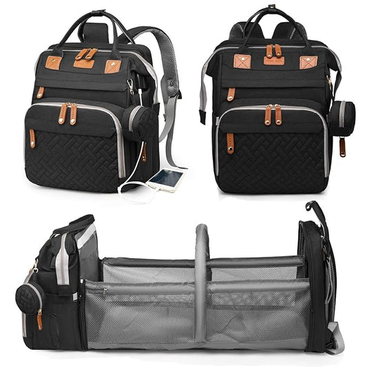 Baby Diaper Bags with Changing Station, Waterproof Diaper Bag Backpack for Moms Dads with USB Charging Port, Baby Shower Gifts, Large Capacity diaper backpack, Black