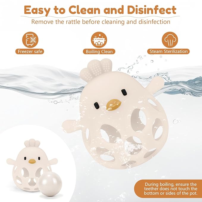 MCGMITT Teethers for Babies 3-6 Months, Easy Grasp Silicone Baby Rattles 0-6 Months, BPA-Free Non Toxic Montessori Infant Toys for Teething Relief, Soft Interactive Infant Car Seat Toys Bath Toys