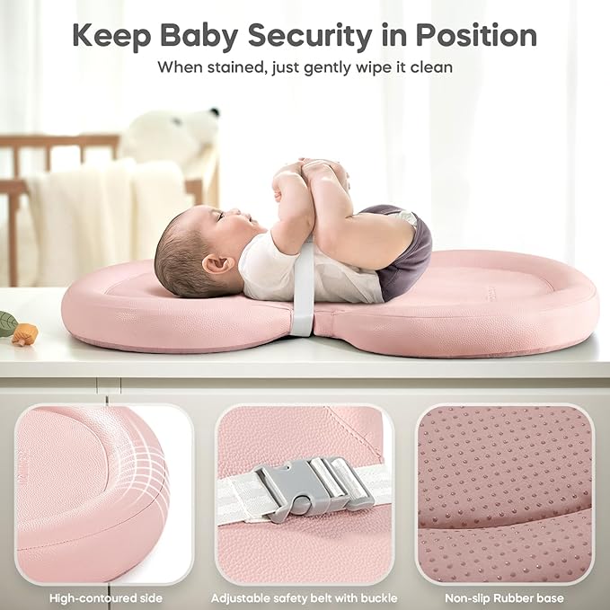 Mamatepe Baby Changing Pad, Soft, Foldable Leather Diaper Changing Pad, Contoured Changing Table Pads for Dresser, Waterproof & Non-Slip Wipeable, 30"X19", Pink