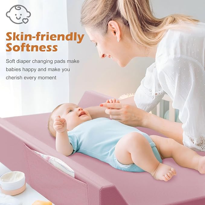 Vegan Leather Baby Changing Pad, Waterproof & Wipeable Soft Diaper Changing Mat 32“ x 16.6" Comfortable Infant Changing Station for Dresser & Table