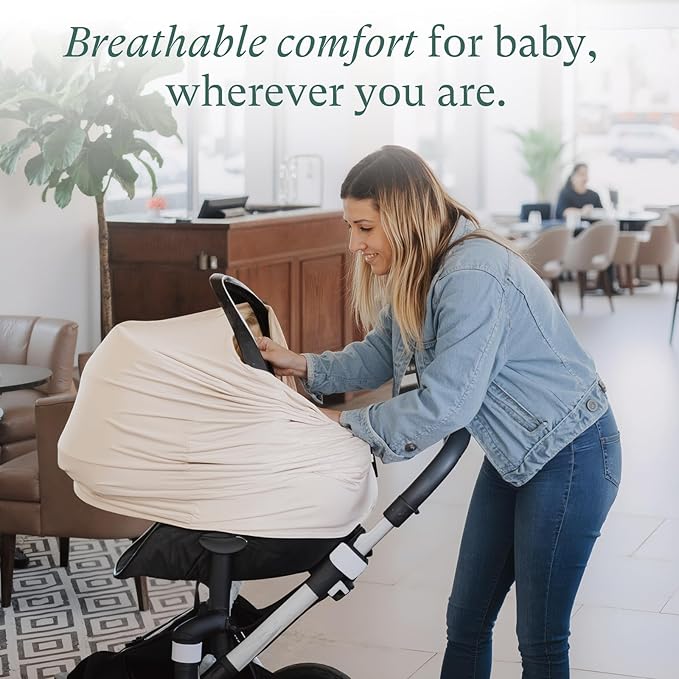 PurComfy Baby Car Seat Cover, Supersoft Bamboo Viscose Carseat Cover for Infant Boys & Girls, Breathable Multi-Use Breastfeeding Covers, Canopy for Carrier, Stroller, Shopping Cart & High Chair