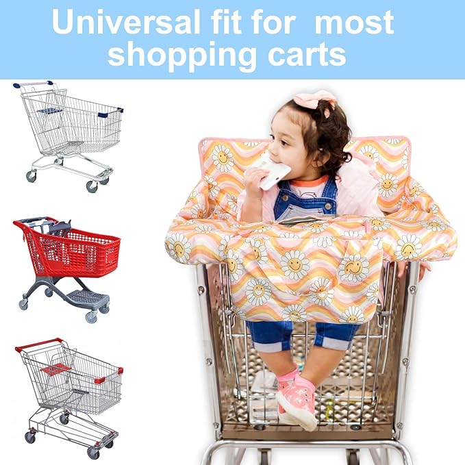 Pink Shopping Cart Cover for Baby 2-in-1 High Chair Cover with Safety Harness Multifunctional Sunflower Pattern Cart Covers for Babies Soft Padded Grocery Cart Cover for Baby Boy Girl