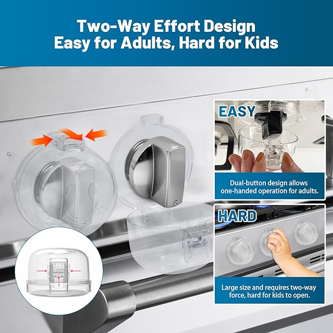 Oven Knob Covers for Child Safety 5 Pack, Clear Stove Knob Safety Covers & Gas Stove Locks, Heat-Resistant Adhesive, Double-Key Baby Proof Covers for Gas/Electric Burners,Childproof Protector for Kids