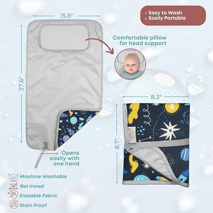 HAMUR HOME Portable Baby Changing Pad – Waterproof, Foldable & Lightweight Travel Mat – Soft & Machine Washable Diaper Changer – Compact & Durable (Space)