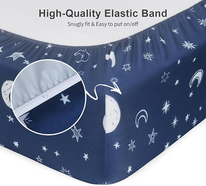 Pack N Play Sheets Fitted, 2-Pack Fit for Standard Pack N Play Mattress, Mini Crib Sheets,Breathable Soft Unisex Playard Sheets (Starry Sky & Clouds)