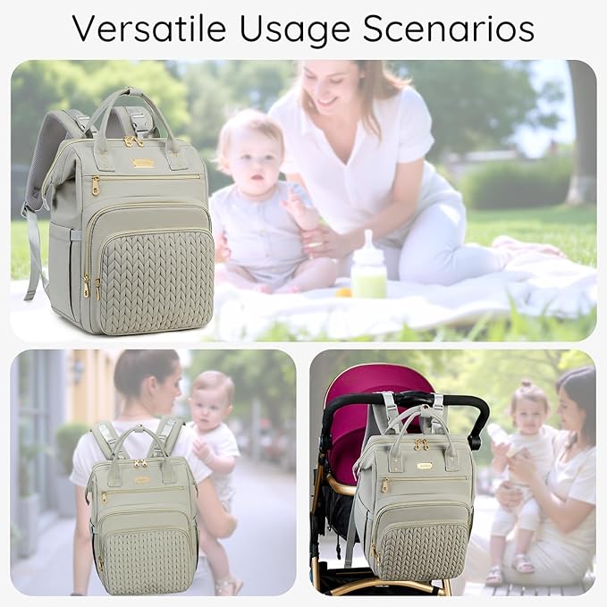 AIJIEKE Diaper Bag, Large Wide-Open Baby Diaper Backpack, Multi-functional Baby Travel Tote Bag, Diaper Bag with Changing Pad, Diaper Bags for Mom & Maternity (Grey)