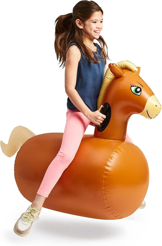 Hearthsong Hop N Go Inflatable Riding Bouncy Horse Hopping Toys for Kids Ages 5+ - Ride On Bouncer Animal Hopper Jumping Toys for Outdoor Games