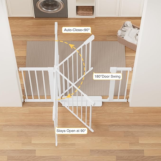Cumbor 36" Extra Tall Baby Gate for Stairs, 29.7-48" Wide Dog Gate for Doorways, Pressure Mounted Auto-Close Pets Gates for Dogs Indoor, Durable Safety Child Gate, Mom's Choice Awards Winner, White