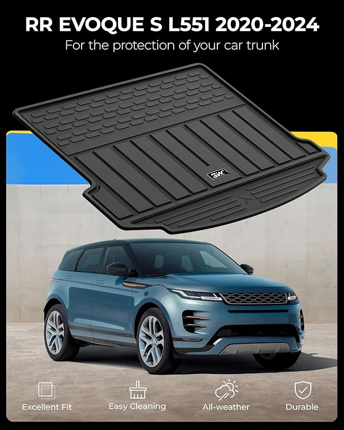 3W Cargo Liner Fit for Range Rover Evoque 2022-2024 2025 2026,TPE All Weather Custom Fit Trunk Mat for Range Rover Full Set Car Mats, Black