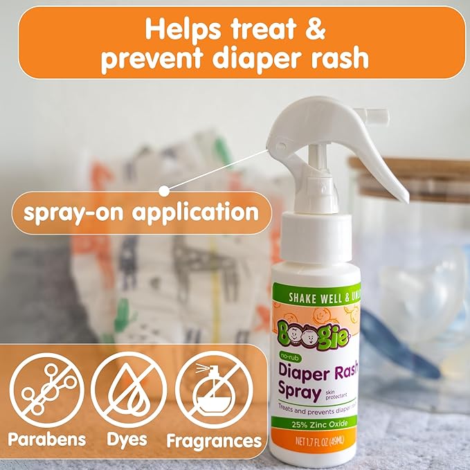 Boogie Diaper Rash Cream Spray for Baby, Travel Friendly No-Rub Touch Free Application for Sensitive Skin, Over 200 Sprays per Bottle, 1.7 oz (Pack of 1)