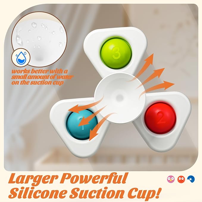 SpringFlower Suction Cup Spinner Toys, Baby Bath Toys 6-12 Months,Baby Sensory Toy 6-12 Months, Fun Bath & Travel Toy for Toddlers, Birthday for 1 2 3 Year Old Toddler