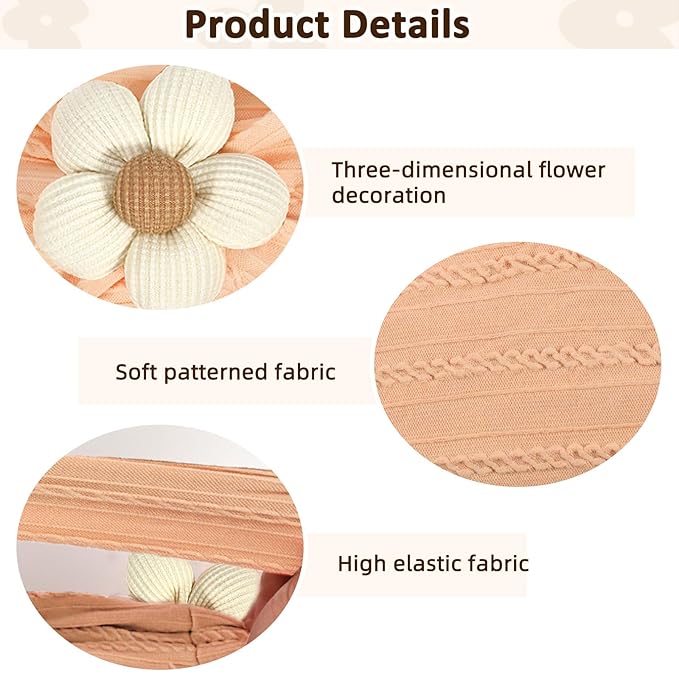 3 Pcs Baby Flower Headbands Baby Girls Nylon Headband Soft Hairbands Hair Accessories for Newborn Infant Toddler Kids (Beige Orange Brown)