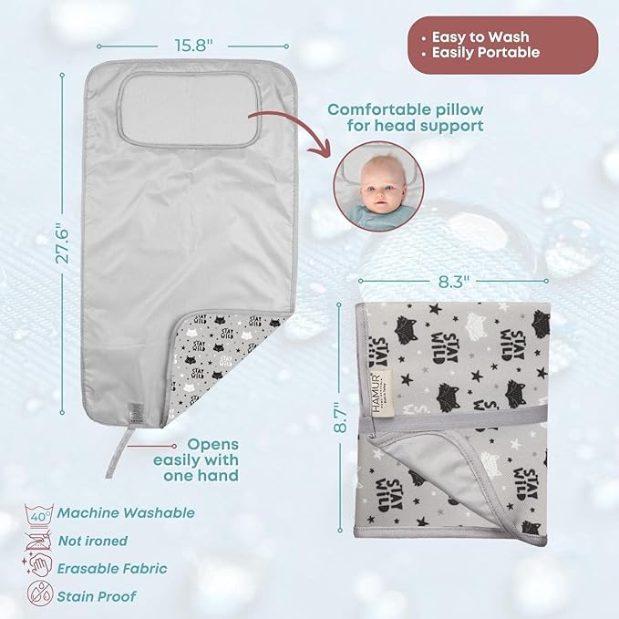HAMUR HOME Portable Baby Changing Pad – Waterproof, Foldable & Lightweight Travel Mat – Soft & Machine Washable Diaper Changer – Compact & Durable (Fox)