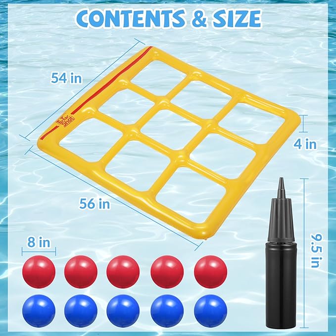 Pool Toys Games Set- Tic-Tac-Toe Inflatable Pool Toy with 10 Balls - for Adults Teens Kids 2-10 Players