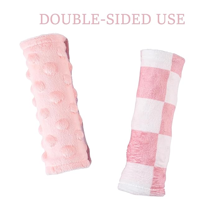 Carseat Strap Covers for Babies, Ultra Soft Double-Sided Use Shoulder Covers, 2 Pack Infant Seat Belt Covers for Car Seats/Strollers/High Chairs, for Baby Toddler Infant Boy Girl, Pink Checkered