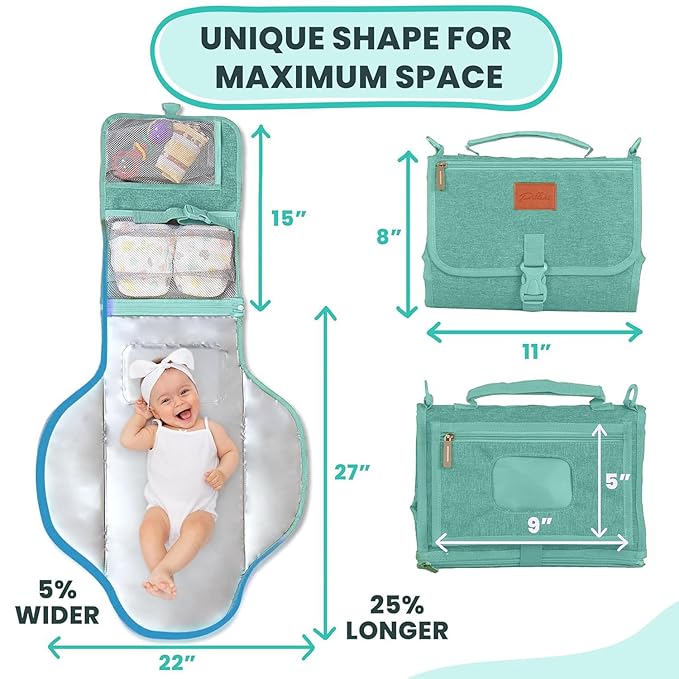 Portable Changing Pad for Baby, Travel Diaper Changing Pad for Newborn, Large Waterproof Baby Changing Mat, Foldable & Detachable Diaper Changing Station with Baby Wipes Pockets, Baby Stuff by Pillani
