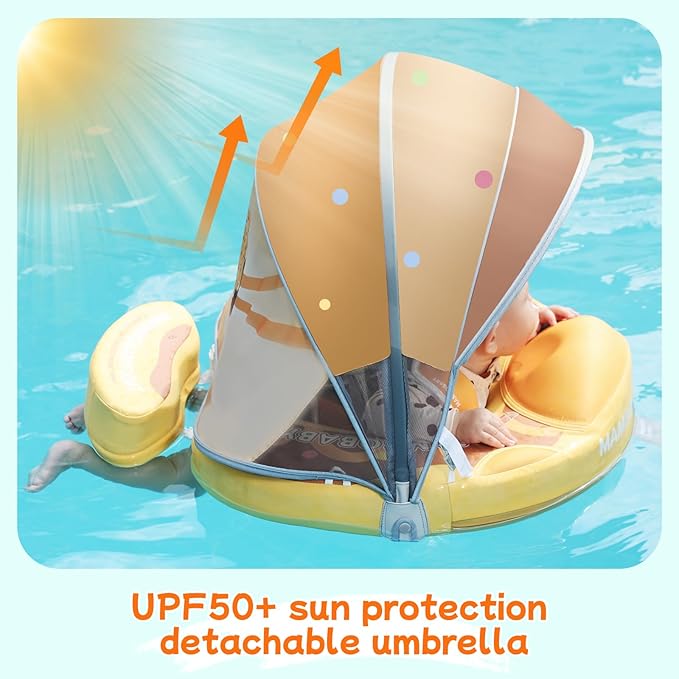 Mambobaby Float with Canopy and Tail New Upgraded Non-Inflatable Baby Pool Float Mambo Float Swim Trainer Solid Infant Swim Float Adjustable Pearl Foam Baby Swim Ring