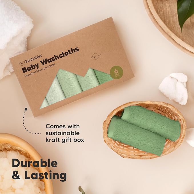 6-Pack Soft Baby Washcloths, Viscose from Bamboo - Kids, Newborn Bath Towels, Infant Shower, Toddler Reusable Face Towel, Gentle on Skin, Face Wash Cloths for Babies, 10x10 (Verde)