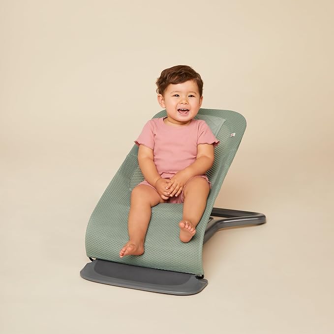 Ergobaby Evolve 3-in-1 Mesh Baby Bouncer Seat, Adjustable Multi-Position Infant Bouncer and Toddler Chair, Breathable Mesh, Converts from Newborn to Toddler - Sage Green