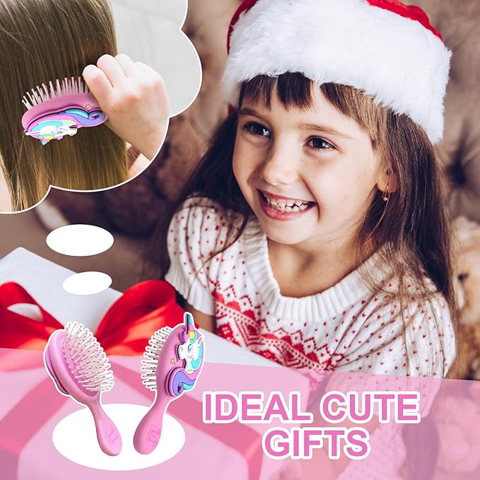 Toddler Hair Brush - Mini Hair Brush for Kids - Travel Brush for Boys and Girls - Unicorn Brush with Air Cushion - Pink