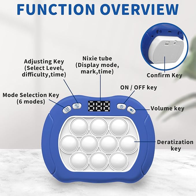 Pop Game Light Up Fidget Toy for Kids, 6 Modes LED Screen Quick Push Games Controller Electric Fidget Popper Game Bubble Road Trip Activities Car Games Birthday Gifts Toys for Kids Boys Blue