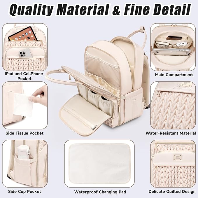 Diaper Bag Backpack,Stylish Baby Diaper Bag,Waterproof Travel Diaper Backpacks Baby Bags with Changing Pad,Stroller Straps,Insulated Pockets (Beige)
