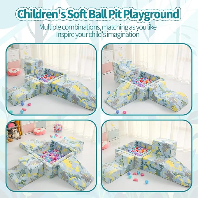 Foam Climbing Blocks, 5 Pcs Soft Play Set with Ball Pit, Baby Toddler Climbing Toys Indoor, Indoor Climbing Blocks for Toddlers 1-3, Indoor Climb Soft Play Equipment, Dinosaur(No Balls)