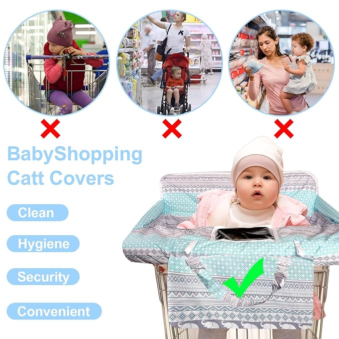 Shopping Cart Cover for Baby 2-in-1 High Chair Cover with Safety Harness Multifunctional Dinosaur Pattern Cart Covers for Babies Soft Padded Grocery Cart Cover for Baby Boy Girl