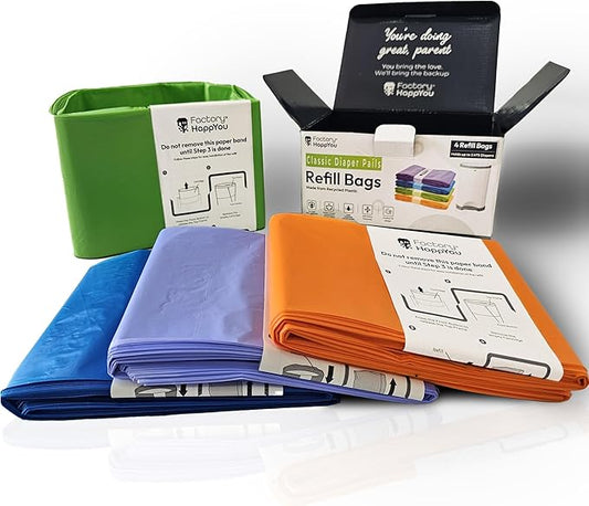 Factory Happyou® Pack of 4 Refills Compatible with Dekor Classic Pail Refills & Dekor Diaper Pail Refill Bags- 472 in Long, 30% Thicker, Advanced Odor Control. Each Roll holds up to 600 Diapers