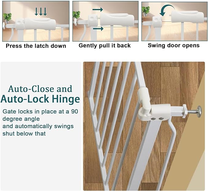Extra Wide Baby Gates Large Long Dog Gates for Doorways Stairs Pressure Mounted Dog Pet Gate Walk Through Metal Child Indoor Safety Gates (White, 76.38"-81.10"/194-206CM)