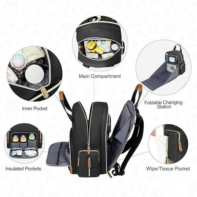 Diaper Bag Backpack with Changing Station, Baby Diaper Bag Organizer for Moms Dads Large Baby Changing Bags