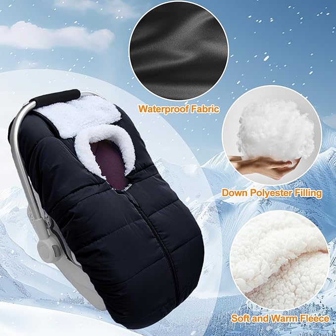 Fairy Baby Winter Car Seat Cover for Babies Carseat– Waterproof, Warm Car Seat Cover Baby – Universal Winter Cover for Back Seat, Infant Car Seat & Baby Carseat（Black）