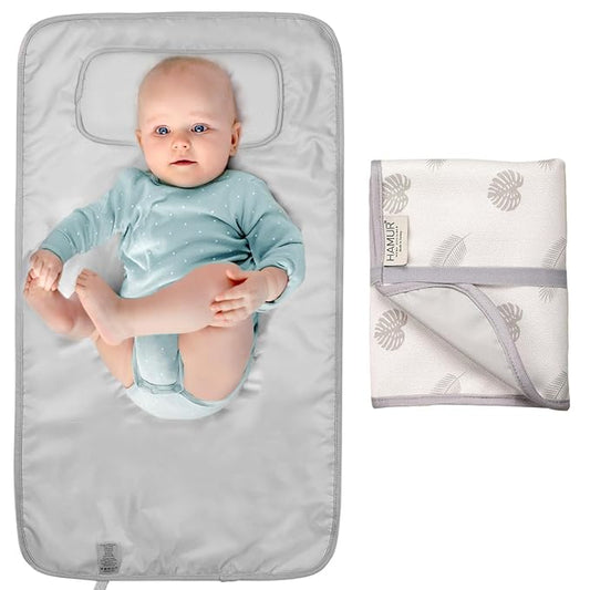 HAMUR HOME Portable Baby Changing Pad – Waterproof, Foldable & Lightweight Travel Mat – Soft & Machine Washable Diaper Changer – Compact & Durable (Leaves)