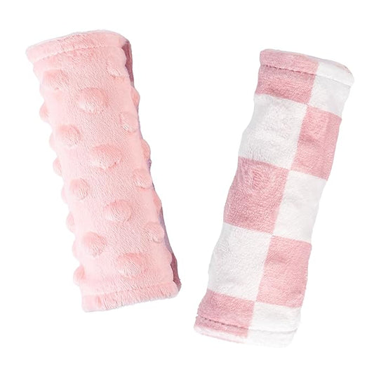 Carseat Strap Covers for Babies, Ultra Soft Double-Sided Use Shoulder Covers, 2 Pack Infant Seat Belt Covers for Car Seats/Strollers/High Chairs, for Baby Toddler Infant Boy Girl, Pink Checkered