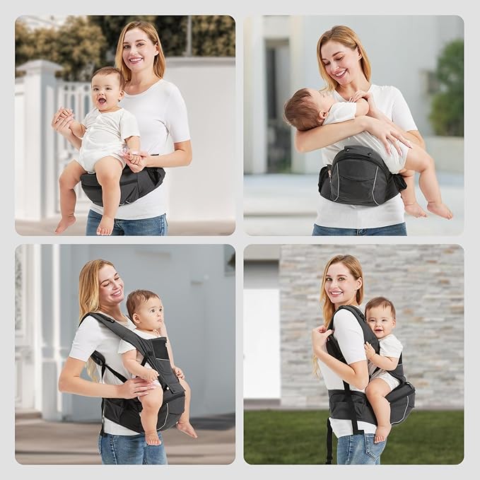 2-in-1 Baby Carrier Hip Seat - Front Back Hip Carry - Ergonomic M Seat Posture - Breathable Mesh - Newborn to Toddler 5-45 lbs