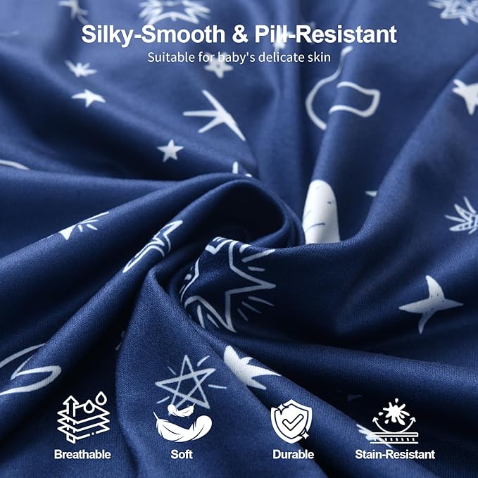 Baby Crib Sheets 2 Pack for Boys and Girls Fit for Standard Crib Toddler Mattress Breathable Soft Microfiber Baby Sheet 28x52x8in(Starry Sky & Clouds)