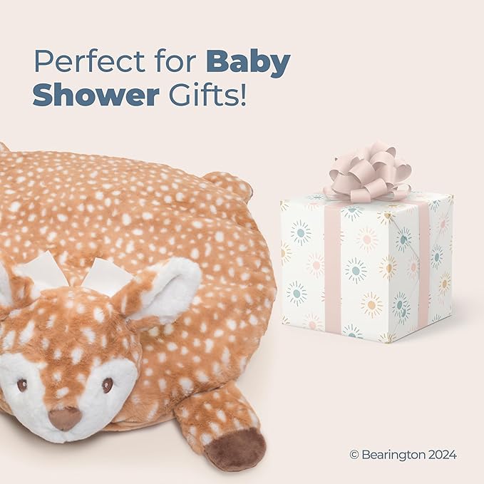 Bearington Baby Lil’ Willow Tummy Time Mat, 30 x 30 Inch Fawn Plush Stuffed Animal Blanket, Woodland Nursery Décor