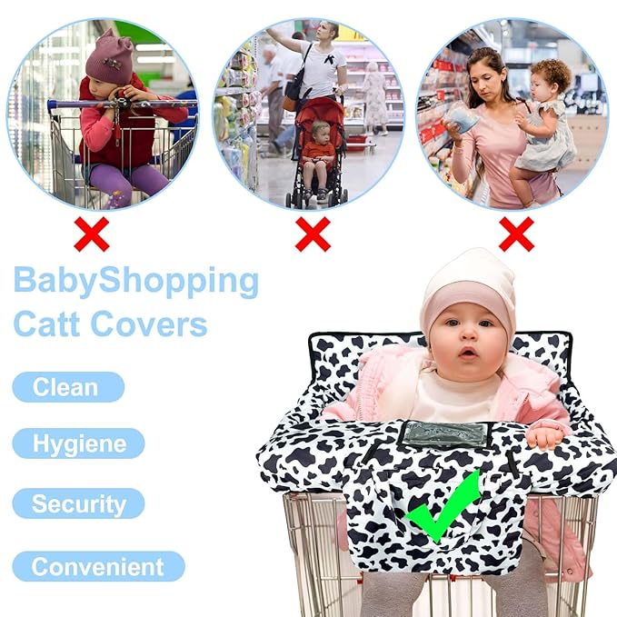 Shopping Cart Cover for Baby 2-in-1 High Chair Cover with Safety Harness Multifunctional Cow Pattern Cart Covers for Babies Soft Padded Grocery Cart Cover for Baby Boy Girl