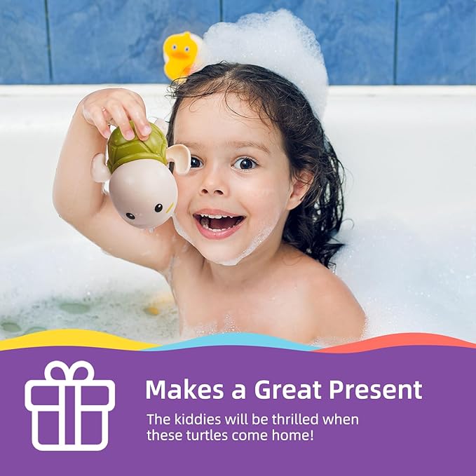 LiKee Bath Toys 3 Pack with 3 Colors | Cute Swimming Turtles Wind Up Toys for Baby Toddlers 1+ Years Old | Floating Bath & Pool Toys for Kids Age 1-3-5 | Baby Shower & Birthday Gift (Boys Girls)