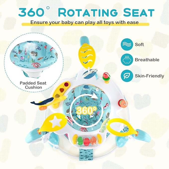 BABY JOY Baby Jumpers and Bouncers, Infant Activity Center with Music Lights Sounds, 360° Rotating Seat and 3 Adjustable Heights, Baby Play and Learning Center for 6-12 Months