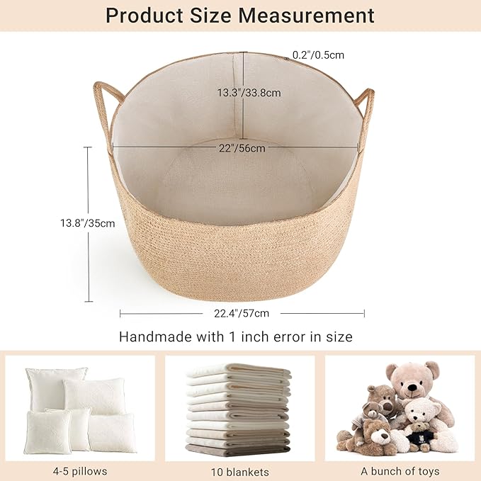 Mkono Extra Large Laundry Basket Woven Storage Baskets for Blankets Toys Clothes Organizer, Decorative Clothes Hamper 21.7" x 13.8"