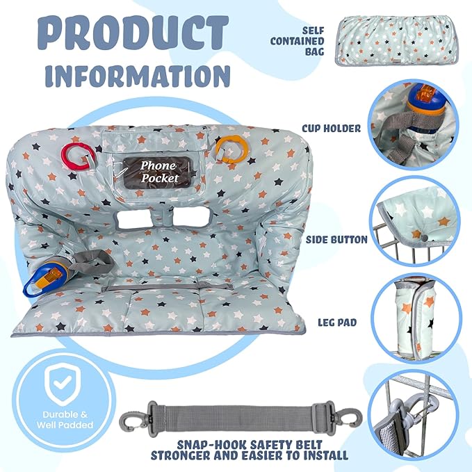 Shopping Cart Cover for Baby Grocery Cart Cover for Baby boy and Baby Girl, High Chair Cover for Baby and Toddler, Baby Registry Gift - Waterproof - Extra Large - Cotton - Double Sided (Multicolor)