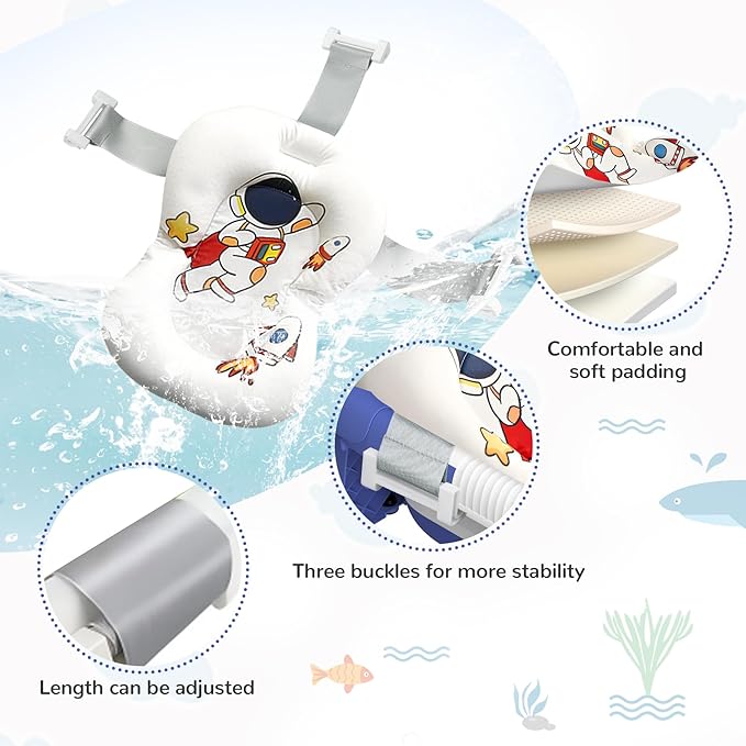 Collapsible Baby Bathtub for Newborn,Baby Tub with Soft Floating Cushion & Thermometer for Infant to Toddler,Portable Travel Bathtub with No-Slip Feet for 0-36 Months-Blue