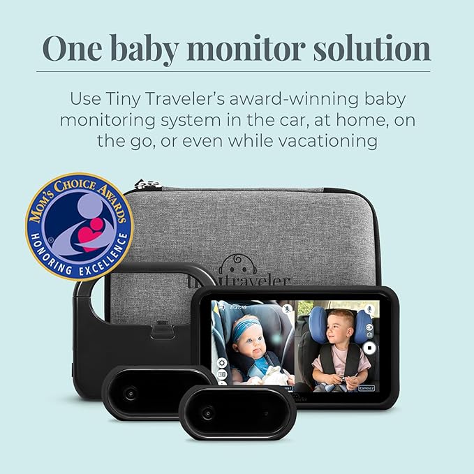 Tiny Traveler Baby Car Camera for 2 Kids, Touch Screen Baby Car Monitor with Power Bank, No WiFi Baby Camera for Car Home Travel, Rear-Facing Car Seat Monitor Night Vision Baby Reminder Alert - Black