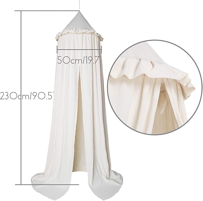 MAMERIA Kids Bed Canopy with Frills Cotton Hanging Tent Curtain Net for Reading Nook Hideaway Bedding Play Room Decor (Beige)