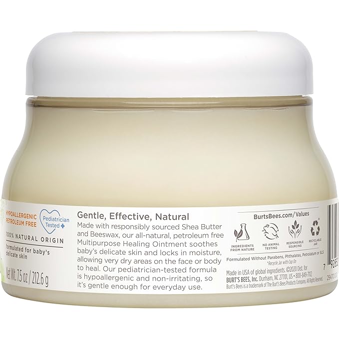 Burt's Bees Baby 100% Natural Origin Multipurpose Healing Ointment, Face & Body Baby Ointment – 7.5 Ounce Tub - Pack of 3