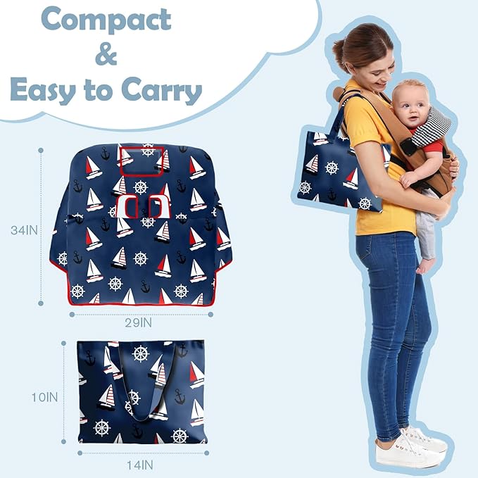 Shopping Cart Cover for Baby Girl Boy 2-in-1 High Chair Water Resistant High Chair Cover Blue Sailboat Gender Neutral Cart Cover for Babies Padded Grocery Cart Cover for Baby